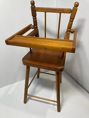 Vintage Doll Furniture Wood High Chair With Hinged Tray Turned Spindle Legs VG • $19.79