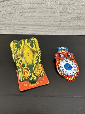 Vintage Tin Clicker - Frog & Owl Clock - Made In USA & Japan ( 2 Noise Makers) • $29.99