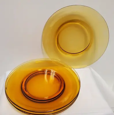 Vintage Duralex Vereco France Amber Glass Round Plates 8-9 Inch Set Of 4 • $50