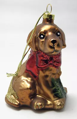 Cocker Spaniel Blow Mold Glass Christmas Ornament Glitter Dog Puppy Bow VTG • $0.99