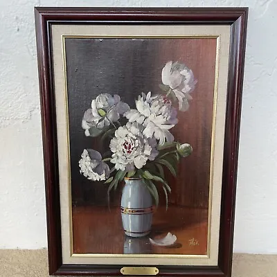 VINTAGE RUSSIAN SOVIET USSR ART FUND OIL PAINTING STILL LIFE PEONIES VASE 1970s • $98