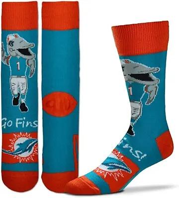 NFL Miami Dolphins Go Fins Tua Mascot Dress Socks Mens Boys 2 Sizes Available • $13.99