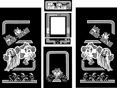 Fits Ms Pac Man Arcade 6 Pc Set Side Art Cpo Marquee In Custom Black And White • $239.99