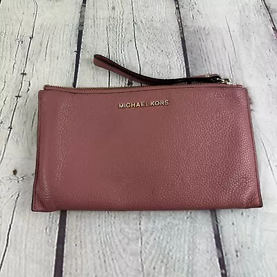 Michael Kors Fulton Wristlet Wallet Clutch Pink Zinnia Genuine Leather • $39.95