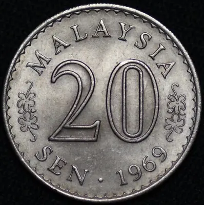 MALAYSIA ~ 1969 ~ 20 Sen ~ AU++ ~ Quality World Coin ☘️ T - #442 ☘️ • $3.74