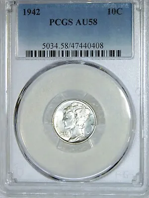 1942 P Mercury Dime PCGS AU58 Original Frosty White Just Graded #F138R • $19.99