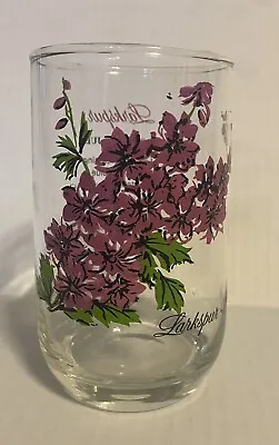 $8 • Buy Vintage Flower Of The Month Beverage Glass July Larkspur Brockway 1970s 