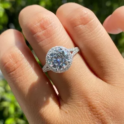 2.30 CTW Round Cut Moissanite Halo Engagement Wedding Ring 14k White Gold Plated • $110.48