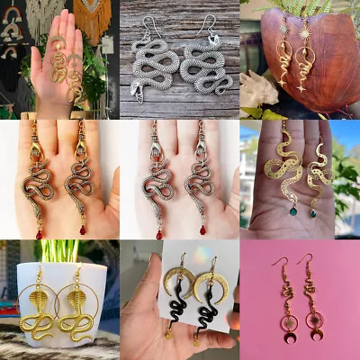 $2.99 • Buy Serpent Moon Earrings Unique Jewelry Witchy Goddess Snake Boho Earrings Gothic