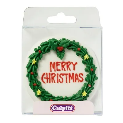 Merry Christmas Sugar Plaque Wreath Cake Topper Decoration • £5.22