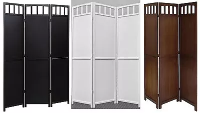 3 Panel Folding Screen Room Divider Solid Wood Black Walnut White 2-way Hinges • $145