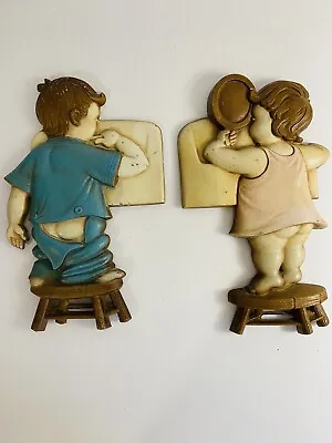 Vintage Sexton 1966 Cast Metal Cheeky Boy & Girl Wall Art Bathroom Decor  • $24.10