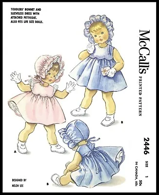 McCall's # 2446 Helen Lee DRESS Frock Bonnet Petticoat Sewing Pattern Girls Pick • $5.49