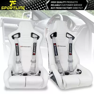 Bucket Racing Seat Universal Recline Dual Slider White PU & Cam-lock Belt X2 • $550.99