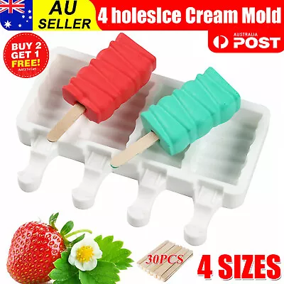 4 Cell Silicone Ice Cream Mold Juice Ice Lolly Maker Ice Lolly Pop Mould AUS • $9.99