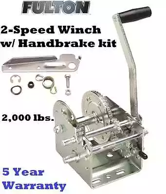 FULTON 2 SPEED TRAILER WINCH 2000 Lbs W/ HAND-BRAKE KIT Z-MAX 600 ZINC BOAT NEW • $161.15