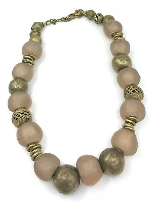 African Trade Chunky Statement Necklace Recycled Glass Beads Metal Beads • $14.99