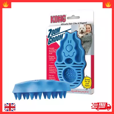 🐕Kong Zoom Groom Dog Brush Grooming Zoomgroom Boysenberry Blue Rubber Comb🐕 • £30.86