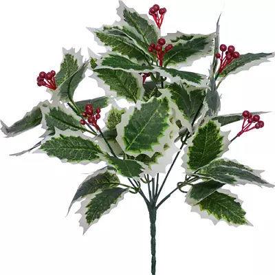 Artificial Silk Flowers Christmas Holly Bunch Variegated Leaves  • £2.25