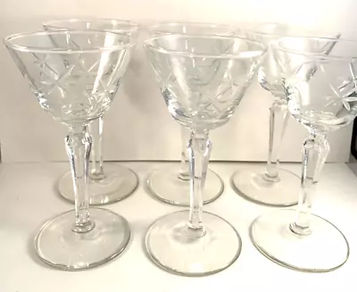 Vintage Stemware MCM Etched Frosted Star Martini Craft Cocktail Glass Set (6) • $69.74