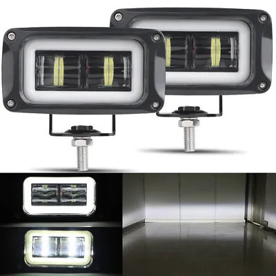 2x 4inch LED Work Light Bar Driving Spot Pods Fog Offroad DRL White Angel Eyes • $36.79