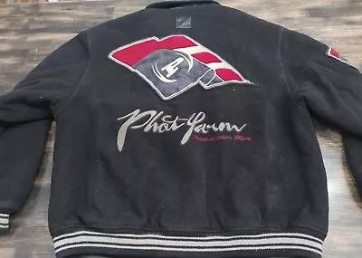 Vintage 90s Phat Farm Quilted Leather Logo Varsity Jacket Huge Back Patch Sz 2XL • $45