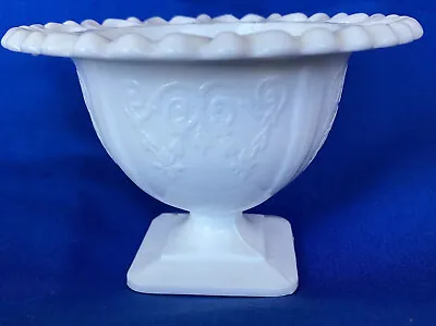 Indiana Glass Lorraine White Milk Glass Bowl 5  Round Lacey Edge Square Pedestal • $10.99