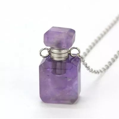 Crystal Stone Perfume Bottle Diffuser Pendant Necklace Amethyst Quartz Crystals • $4.98