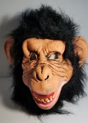 Unisex Halloween Monkey Costume Hair Whole Head Mask Black Smile Scarey Friendly • $12.95