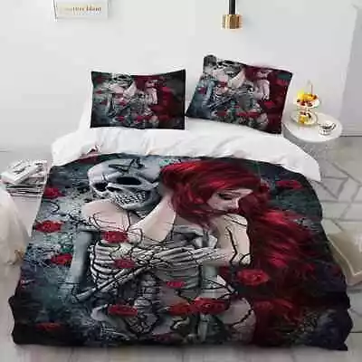 3D Horror Gothic Skull Comforter Bedding SetDuvet Cover Quilt Cover Pillowcase • $59.06