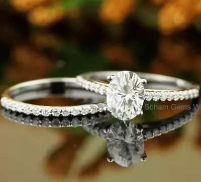 2 Ct  D/VVS1 Oval Cut Moissanite Bridal Set Engagement Ring Solid 14K White Gold • $586.49