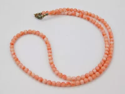 Vintage 25  Long Angel Skin Coral 5mm Beaded Necklace Barrel Clasp • $64.99
