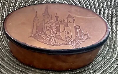 Vintage Oval DISNEY Leather Souvenir Keepsake Trinket Box FANTASTIC SHAPE 1980’s • $87.98