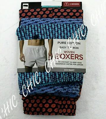 Ex M & S Mens 3 Pack Pure Cotton Woven Boxers Underwear Button Fly Multi • £11.95