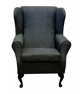 High Wing Back Fireside Chair Light Grey Atlanta Fabric Queen Anne / Tapered Leg • £438.70