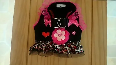 Dogs Harness Size X Small / Designer Black &pink  Leaperd  Frilly  Vest  Dress  • £10.99