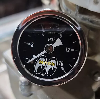 MOONeyes Direct Fit 15lb PRESSURE GAUGE Liquid Filled DRAG RACING Hot Rod MOON • $53.99