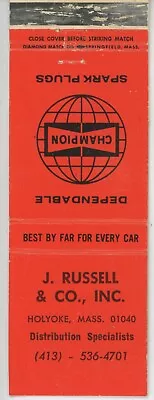 J. RUSSELL & CO. INC. HOLYOKE MASS. Champion  Antique Matchbook Cover D-6 • $15