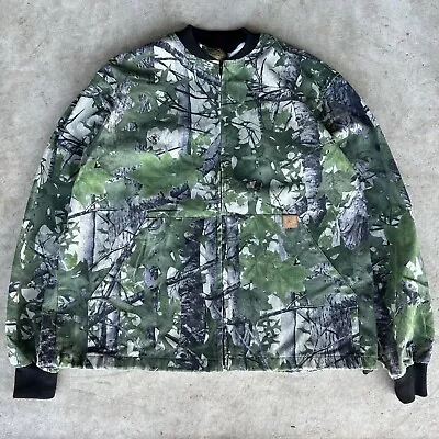 Vintage Skyline Woodland Green Leaves Camo Bomber Jacket Camouflage Men’s Large • $29.99