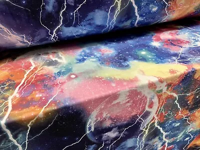 Soft Handle Stretch Jersey Fabric Per Metre - Cosmic Lightning Print • £7.99