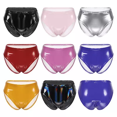 Womens Wet Look Patent Leather Lingerie Bottoms Tights Underpants Latex Knickers • £13.91