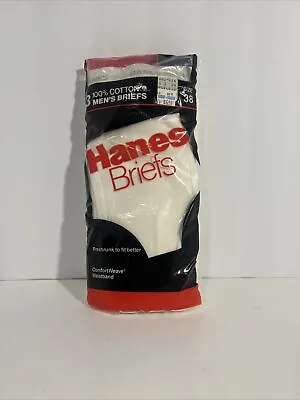 Vintage Hanes Men's Briefs 3-Pack Size 38 NWT Underwear Cotton 1992 USA NOS 90s • $19.99