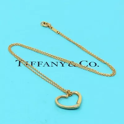 NYJEWEL Tiffany & Co. Elsa Peretti 18k Gold Open Heart Pendant Necklace 15  • $650