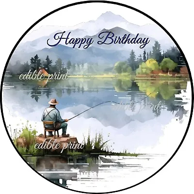 Watercolour Happy Birthday Fishing Edible Print • £7.49