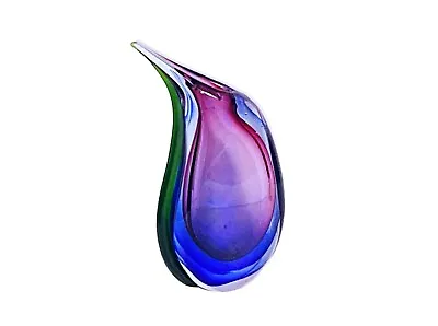 Handblown Murano Sommerso Art Glass Tear Drop Paperweight Vintage Vase • $79.99