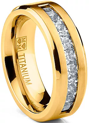 Titanium Men's Wedding Band Engagement Ring With 9 Large Princess Cut CZ • $19.99