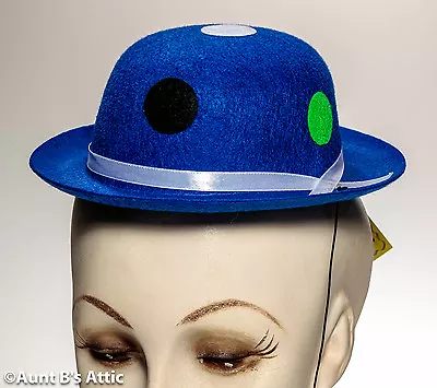 Clown Hat Blue Felt Polka Dot Mini Derby Novelty Costume Hat • $6.98