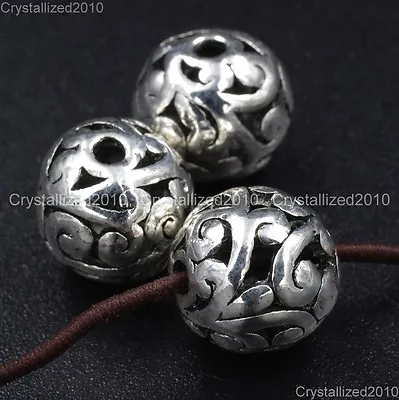 Tibetan Silver Carved Patterned Hollow Connector Round Spacer Charm Beads 8-12mm • £2.57