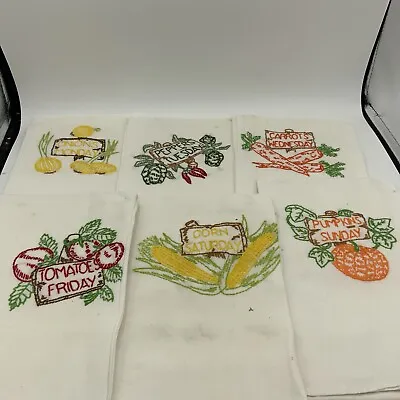 Vintage Days Of The Week Hand Embrodered Tea/Dish Towels • $29.38