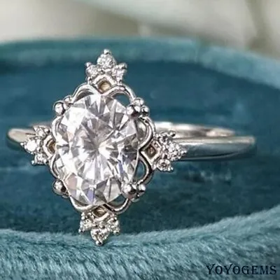 Moissanite Vintage Engagement Ring Solid 14k White Gold 2.00 Carat Oval Cut VVS1 • $216.72